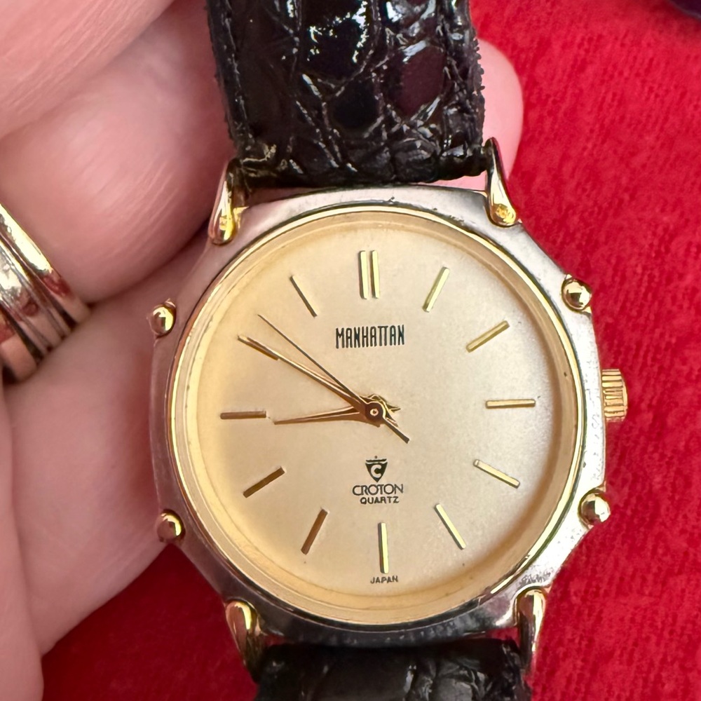 Manhattan Croton Gold Dial with Black Strap Watch and original case